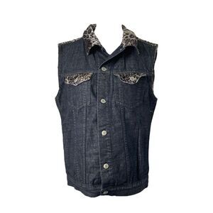 Bare Fox Women's Vest Jacket Black Denim Studded Vintage Sleeveless Size Large